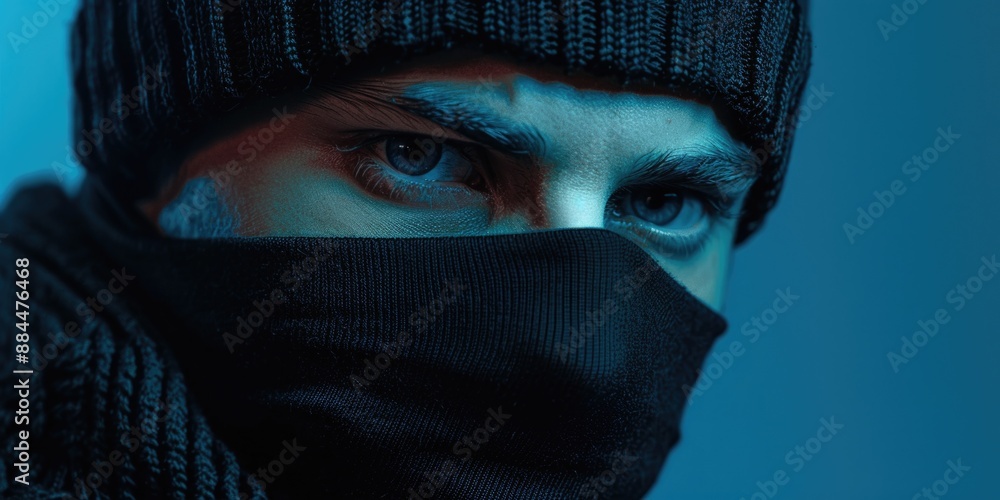 A man wearing a black hat and scarf, outdoors A man wearing a black hat and scarf, outdoors