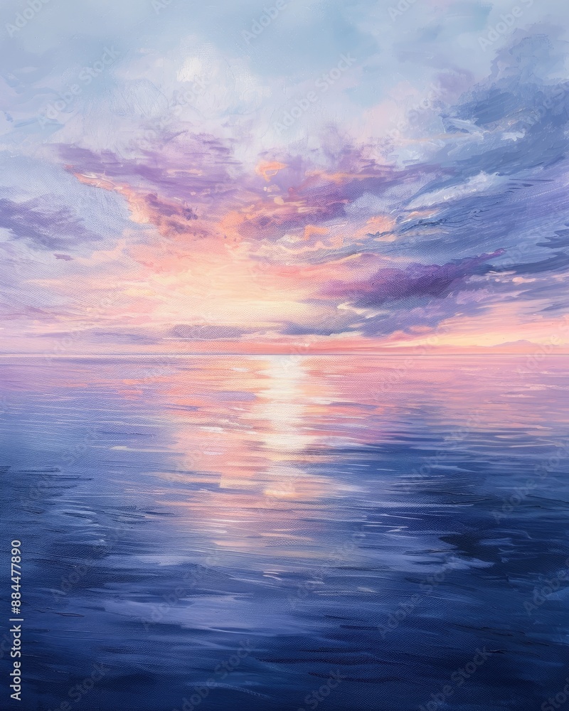 Peaceful sunset over a calm, reflective ocean. Peaceful sunset over a calm, reflective ocean.