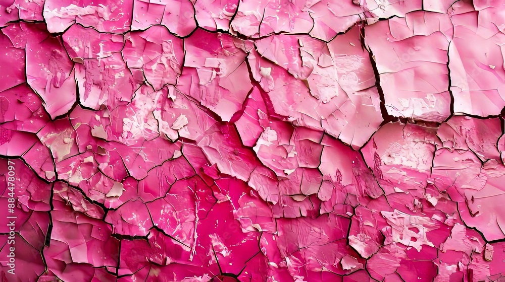 Fototapeta premium A pink peeling paint wall with cracks.