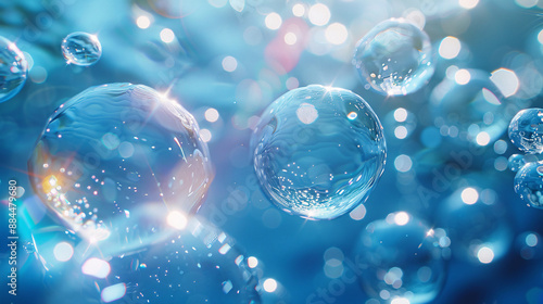 Wallpaper Mural Sparkling blue bubbles suspended in water, reflecting light, creating a serene and magical underwater atmosphere Torontodigital.ca