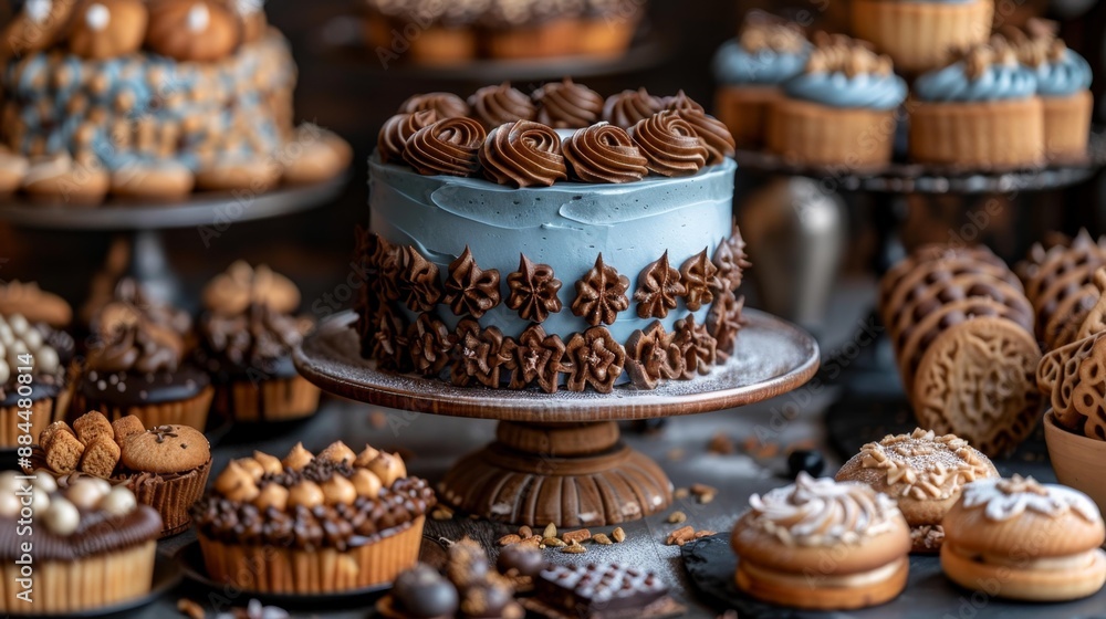 Exquisite chocolate cake with variety of pastries - generative ai Exquisite chocolate cake with variety of pastries - generative ai