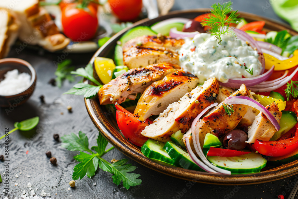 Grilled Chicken Salad with Tzatziki Sauce. Grilled Chicken Salad with Tzatziki Sauce.