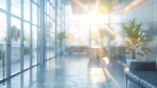 Beautiful blurred background of a light modern office interior with panoramic windows