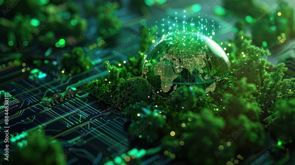 Concept Of Green Technology Green World Icon. Generative AI Concept Of Green Technology Green World Icon. Generative AI