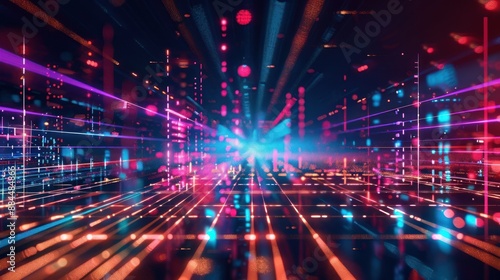 Abstract Digital Cityscape with Neon Lights