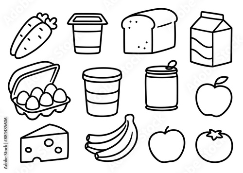 Grocery food doodle drawing set