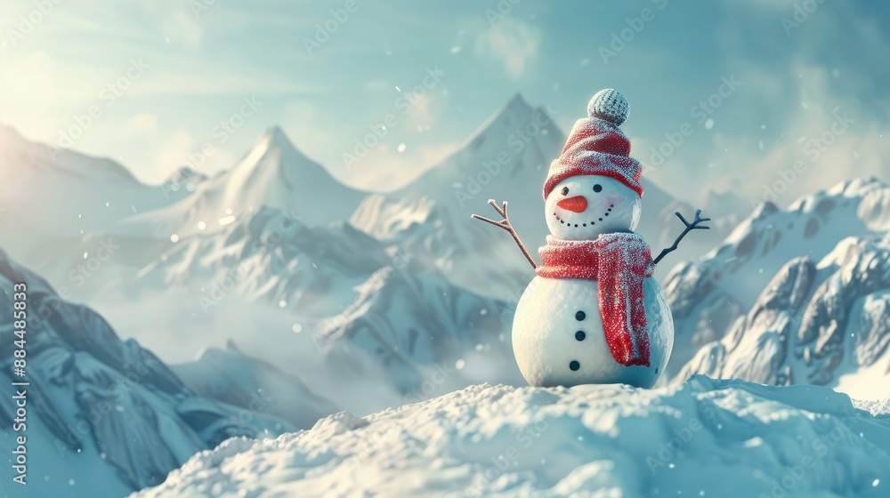 Fototapeta premium Joyful snowman on peaks