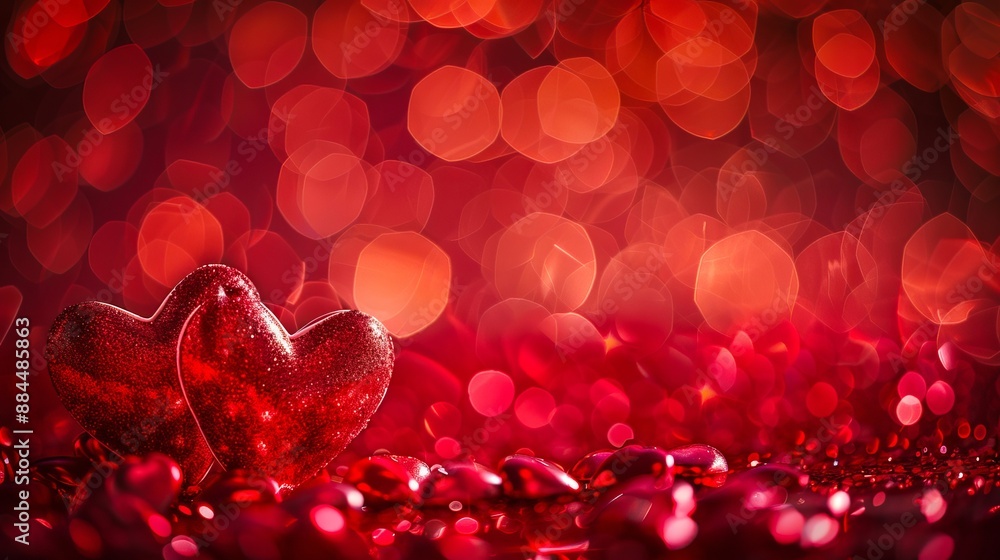 A red heart with bokeh lights on a dark background. A red heart with bokeh lights on a dark background.