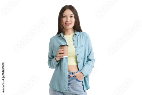 Young Asian woman with coff...