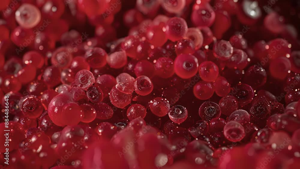 A dense deep red mass of developing erythrocytes with varying degrees of hemoglobin accumulation in each cell. A dense deep red mass of developing erythrocytes with varying degrees of hemoglobin accumulation in each cell.