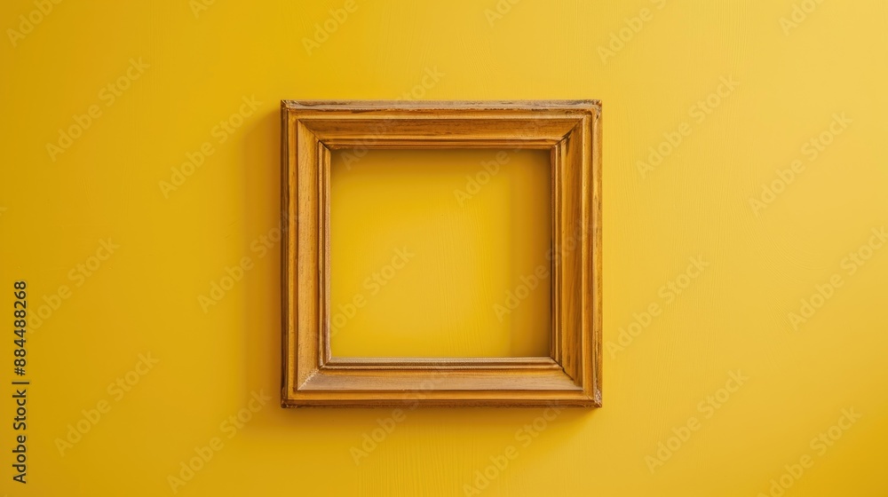 Wooden frame on yellow backdrop Wooden frame on yellow backdrop