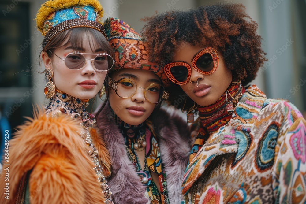 Obraz premium Street Style Fashionistas Flaunt Bold Looks During a Fashion Week