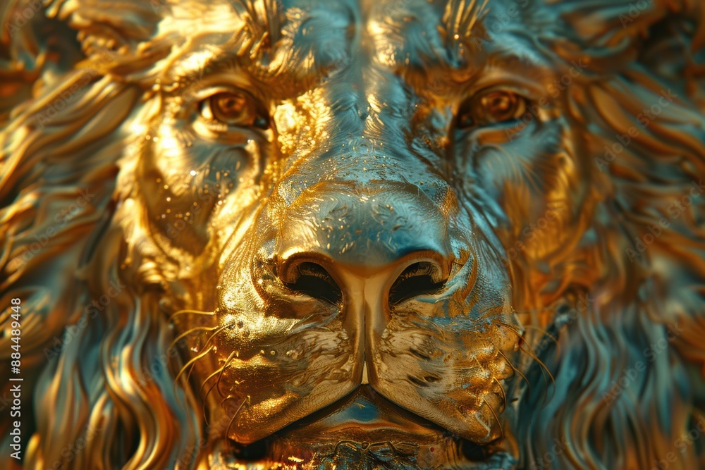 Obraz premium A Golden Gaze: The Lion's Majesty Close-Up