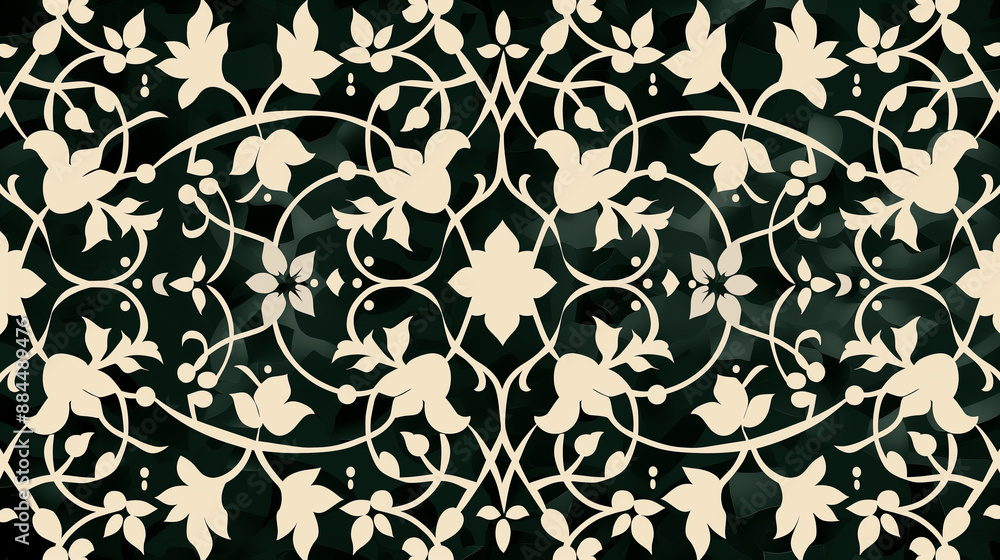 A black and white floral patterned design with a white background A black and white floral patterned design with a white background