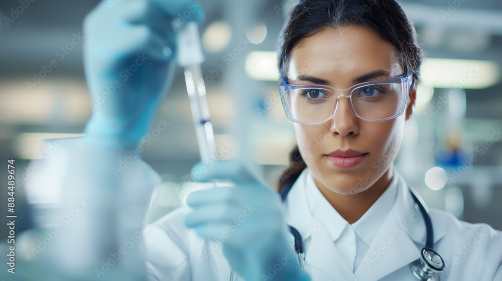 Female doctor holding a tube to collect samples from a patient for analysis and treatment, Healthcare and medical concept. Female doctor holding a tube to collect samples from a patient for analysis and treatment, Healthcare and medical concept.