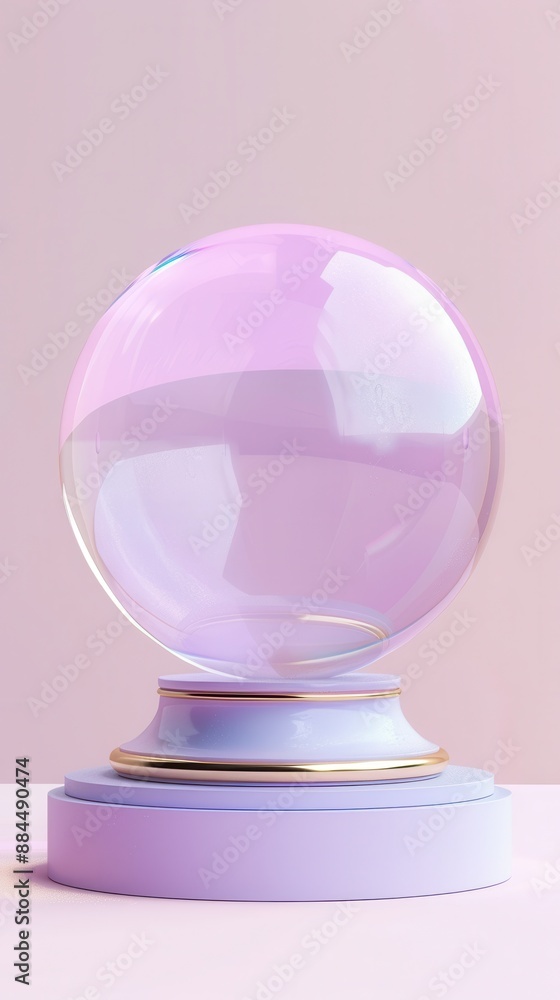 A glass ball with a gold rim sits on a pedestal