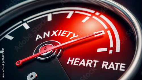 In the Red Zone: Anxiety Spikes Heart Rate, a close-up of a pressure gauge with the needle pointing to the red zone, symbolizes the high pressure and tension anxiety creates.