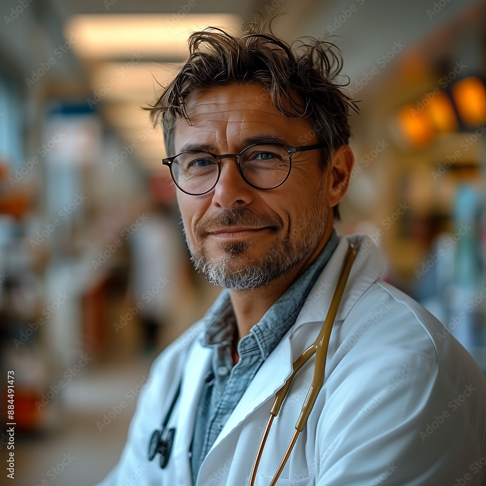 Documenting the Doctor's Empathetic Expression in a Close-up Image with Generous Text Space for Insightful Reflection、医師の共感的な表情をクローズアップ画像で記録し、洞察に満ちた考察のためのゆとりのあるテキストスペースを設ける。Generative AI