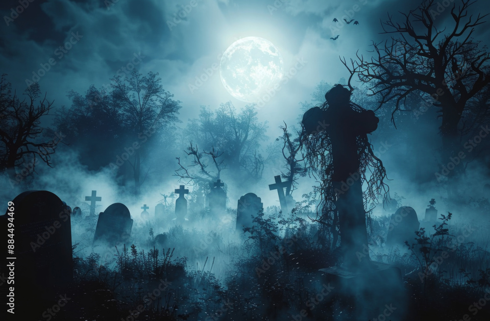 Obraz premium graveyard silhouette halloween Abstract Background.