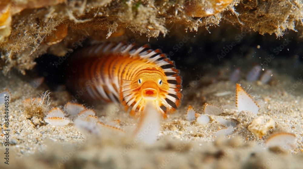 Fat innkeeper worm burrowed into the sandy ocean floor Fat innkeeper worm burrowed into the sandy ocean floor