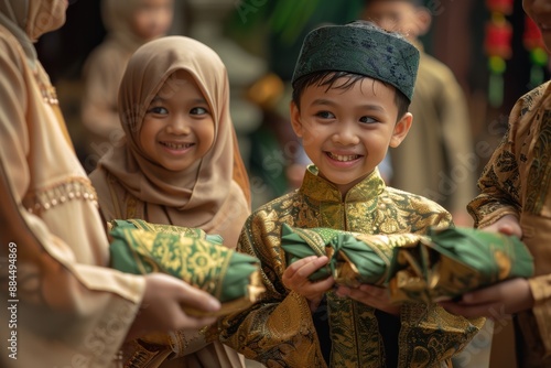 Children Receive Green Packets During Lebaran Festivities photo