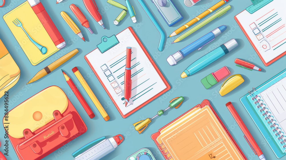 All kinds of stationery for primary school students , illustration.generative ai All kinds of stationery for primary school students , illustration.generative ai