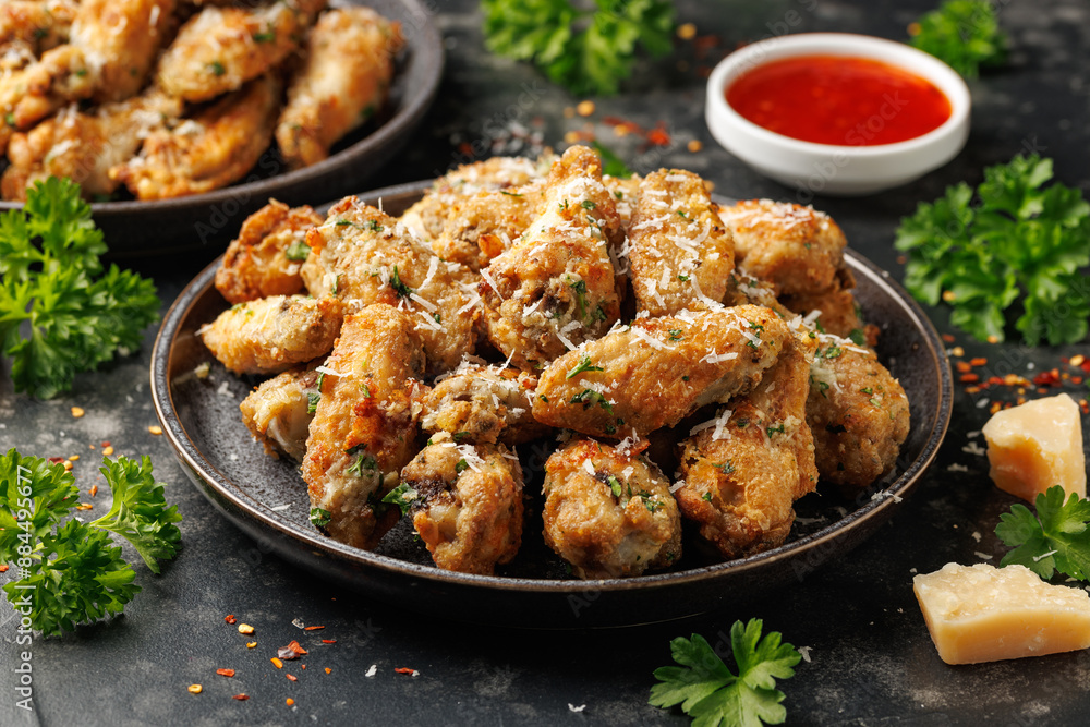 Homemade Garlic Parmesan Chicken Wings in a plate Homemade Garlic Parmesan Chicken Wings in a plate