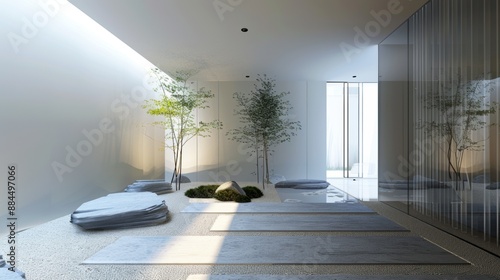 Minimalist zen area, soft lighting