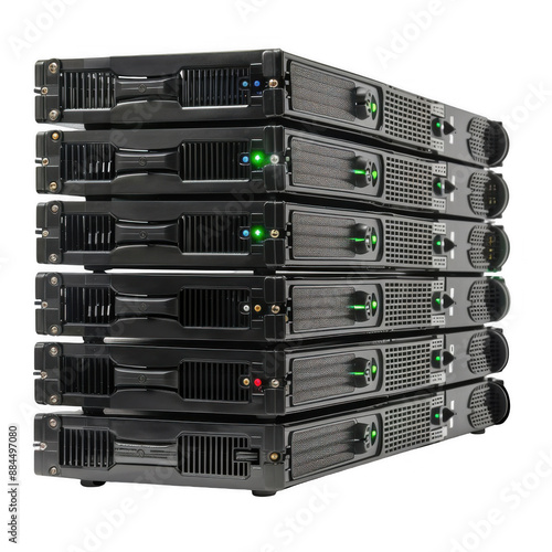 Stack of Modern Server Hardware Units photo