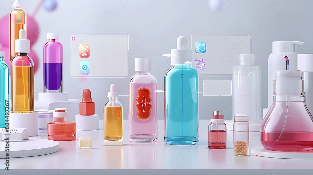 Colorful Cosmetic Bottles and Containers on Display Colorful Cosmetic Bottles and Containers on Display