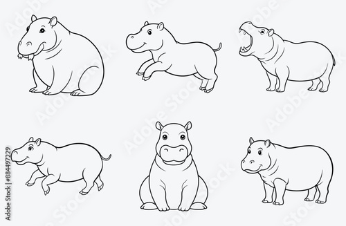Hippopotamus Line Art Collection, The Ultimate Compilation of Elegant Hippo Illustrations