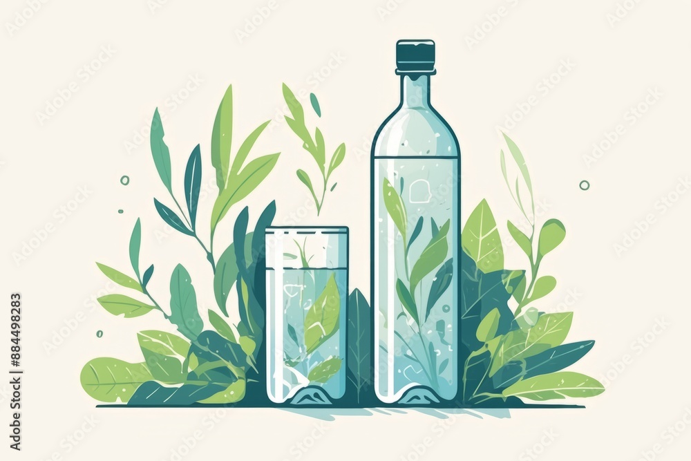 Simple line drawing icon of water bottles and glass on white background.
Simple line drawing icon of water bottles and glass on white background.