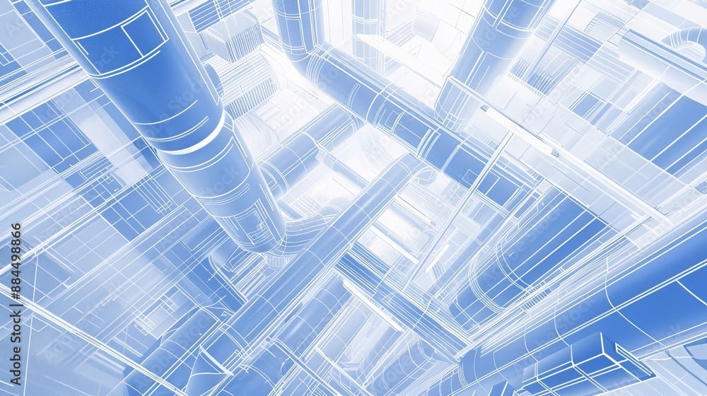 3D illustration blueprint vector of architectural air ducts design 3D illustration blueprint vector of architectural air ducts design