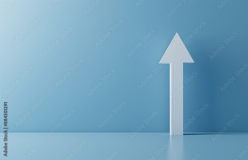 White Arrow Pointing Up on Blue Background Symbolizing Growth and Progress in Business or Personal Life White Arrow Pointing Up on Blue Background Symbolizing Growth and Progress in Business or Personal Life