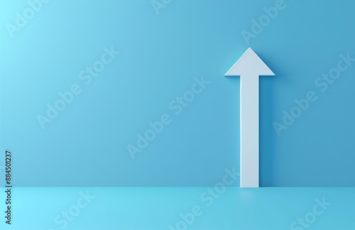 Elegant white arrow pointing up on dark blue background. Symbol of growth and progress.