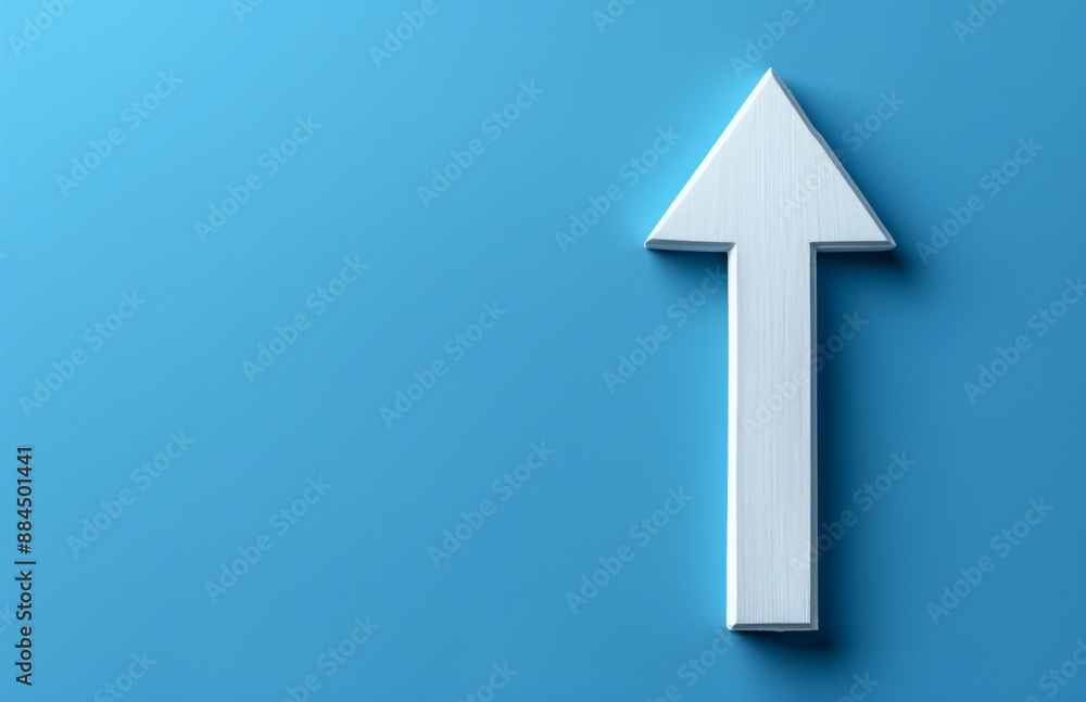 White Arrow Pointing Up on Blue Background Symbolizing Growth and Progress in Business or Personal Life White Arrow Pointing Up on Blue Background Symbolizing Growth and Progress in Business or Personal Life