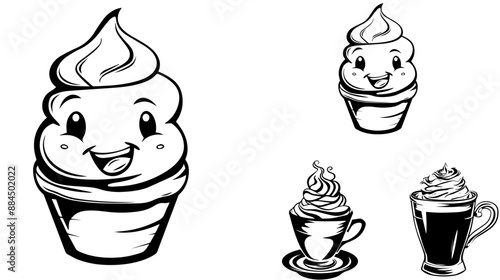 cute doodle cartoon coffee shop icons. vector outline hand drawn for coffee and bakery for cafe menu, including supply item and equipment isolated on