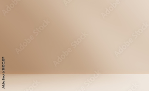 Fototapeta Naklejka Na Ścianę i Meble -  Autumn background room studio with sunlight effect shadow on wall and floor. Summer, spring and cosmetic showroom for product presentation. Minimal beige cream brown backdrop. Mock up design.	