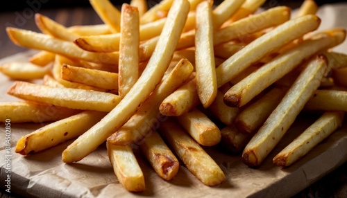 Crispy Golden French Fries with Ketchup: Delicious Comfort Food in Rustic Setting