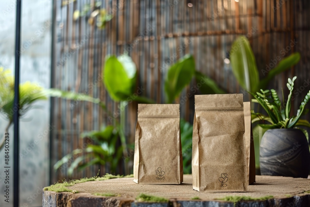 Obraz premium Eco-Friendly Biodegradable Packaging in Natural Setting