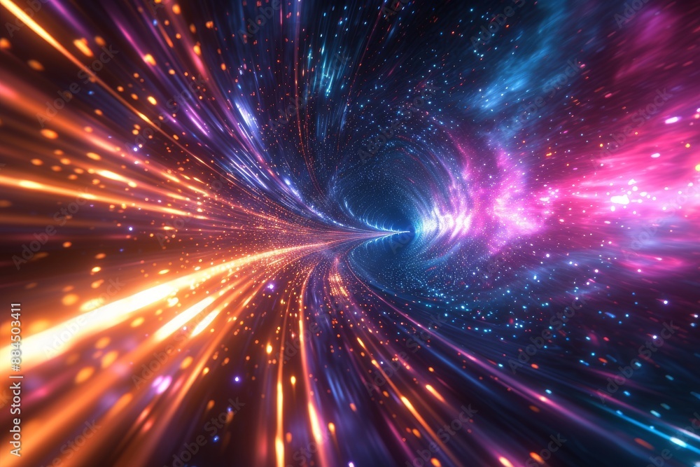 Light speed, hyperspace, space warp background. colorful streaks of light gathering towards the event horizon Light speed, hyperspace, space warp background. colorful streaks of light gathering towards the event horizon