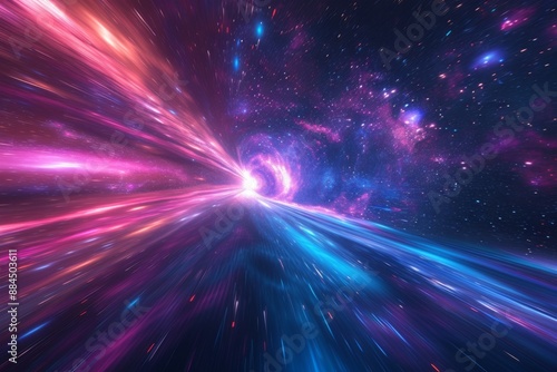 Light speed, hyperspace, space warp background. colorful streaks of light gathering towards the event horizon