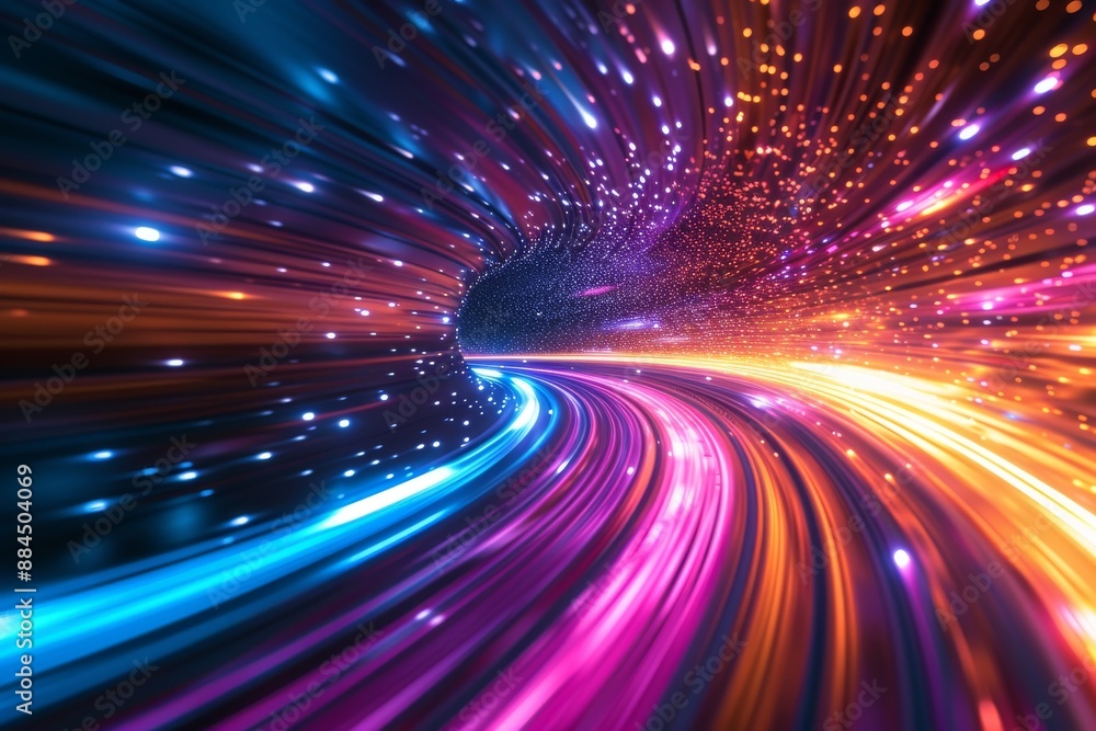 Fototapeta premium Light speed, hyperspace, space warp background. colorful streaks of light gathering towards the event horizon
