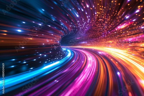 Light speed, hyperspace, space warp background. colorful streaks of light gathering towards the event horizon