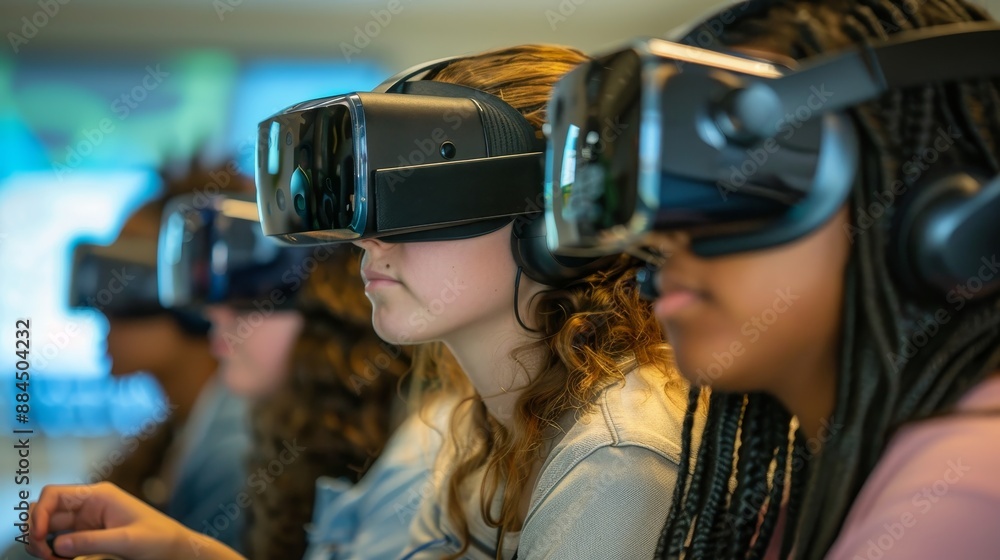 Immersed in Virtual Learning: Close-Up of Students Engaged with VR Headsets Immersed in Virtual Learning: Close-Up of Students Engaged with VR Headsets