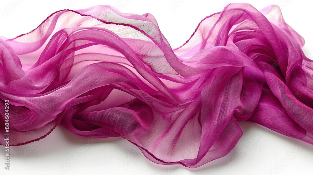A zoomed-in picture of fabric on a white background displaying a pink and white horizontal band at its base A zoomed-in picture of fabric on a white background displaying a pink and white horizontal band at its base