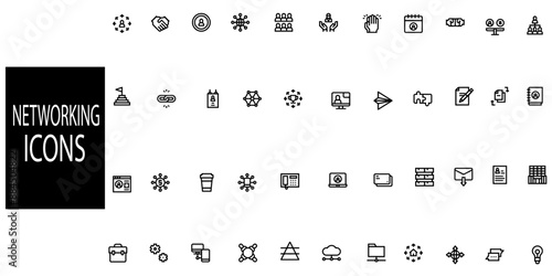 Networking  simple concept 44 icons set. Contains such  network, community, connections, relationship, online networking and social network .Vector illustration.