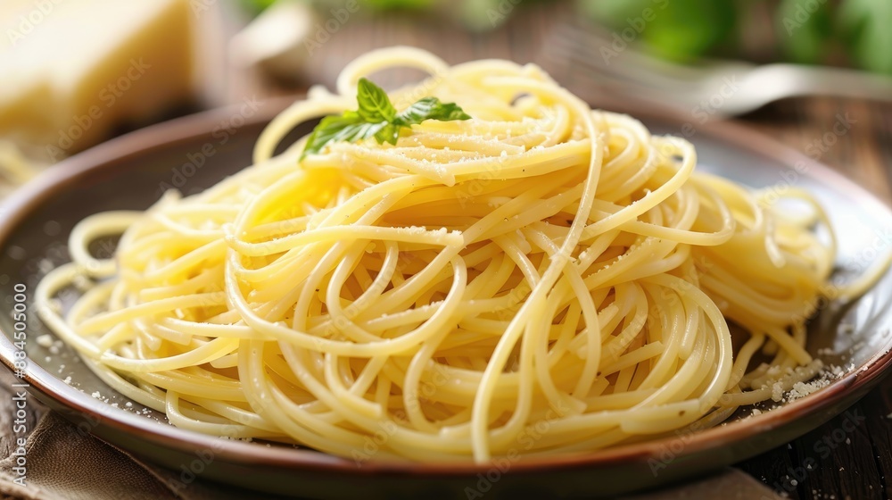 Plain spaghetti boiled and served on a plate Plain spaghetti boiled and served on a plate