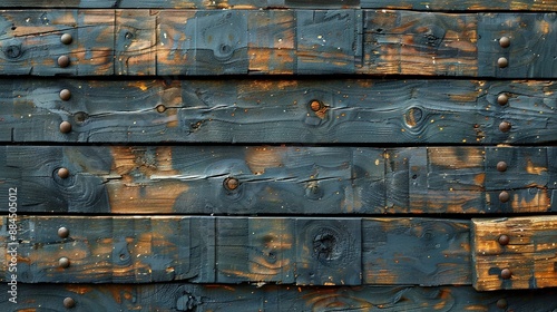  Close-up of wooden panel with rivets and holes