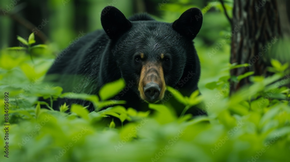Fototapeta premium American black bear foraging in a forest